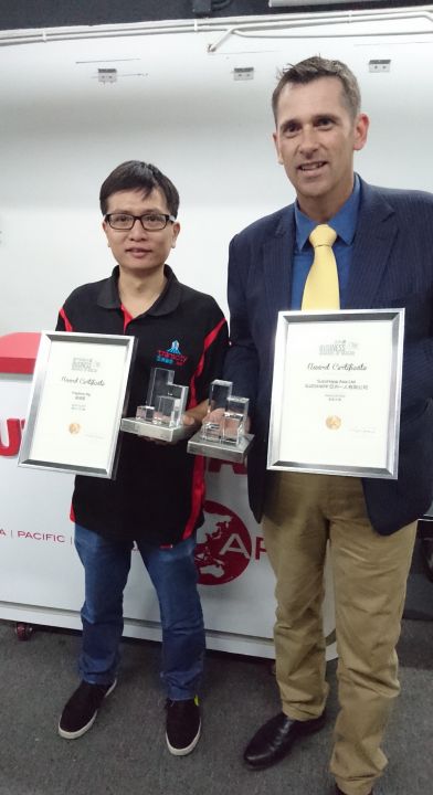 Stephen Ng and Simon Broad from SUZOHAPP with the awards