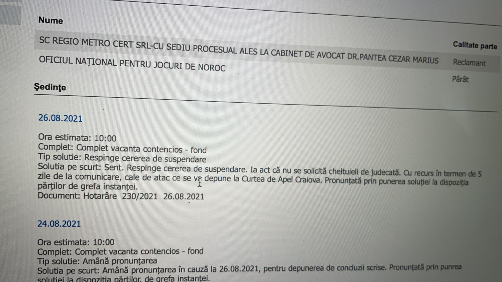 O companie a cerut în instanță anularea Ordinului Președintelui ONJN nr.86 O companie